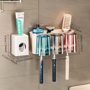 TEMU 칫솔걸이 무타공 전동칫솔 가글컵 보관대 다기능 욕실 벽걸이 칫솔통 세트 욕실 정리용품 (컵 색상 랜덤)