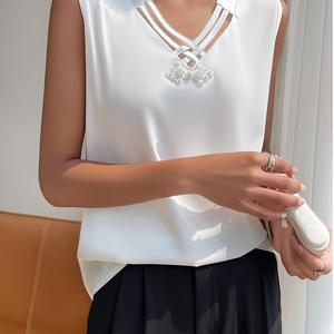 TEMU 우아한 민소매 V넥 패션 다용도 풀오버 탱크탑