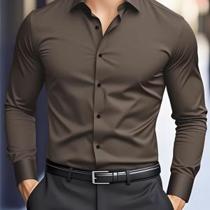 TEMU 남성용 연회 및 정장용 정장 비즈니스 셔츠, 단색 긴팔 셔츠