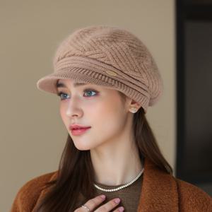 TEMU 겨울 인조 토끼 모자, 여성 가을/겨울 패션 따뜻한 기모 안감 두꺼운 엄마 모자, 귀 보호 오리 혀 베레모