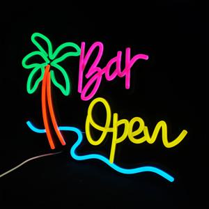 TEMU 1개 코코넛 나무 바 오픈 네온사인, 전원 바 오픈 사인, 블랙 속이 빈 야자수 LED 네온사인 벽 장식, 맥주 바 카페 남자 동네 상점 호텔 파티 장식용, 십 대 선물 할로윈 크리스마스 장식 선물 15.33*11.39인치