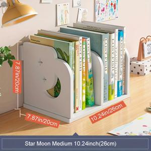 TEMU 두꺼운 PVC 무자국 보드, 별과 달 모양의 속이 빈 간편 디자인 책꽂이, 가정용 서재 데스크탑 수납 랙, 사무실 문서, 기숙사 간편 책장, 데스크탑 교과서 정리, 문서 수납 랙, 신학기 책장 선물