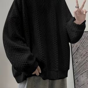 TEMU 남성용 라지 사이즈 봄/가을 스웨트셔츠 자켓 - 부드러운 니트 풀오버, 라운드넥과 긴 소매, 세탁기 사용 가능, 레이어링 친화적인 캐주얼 아우터웨어. 도시 및 야외 활동용 봄과 가을에 적합한 화이트 스웨트셔츠 - 데일리와 포멀한 자리에 다용도로 활용 가능, 루즈핏, 솔리드 컬러, 하이킹과 패션에 적합. 남성용 봄/가을 패션 스웨트셔츠