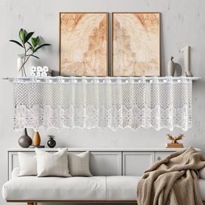 TEMU 유럽 스타일 자수 레이스 짧은 커튼, 꽃무늬 펀치 없는 작은 창문 커튼, 방 분리대, 침실 장식, 문 커튼, 캐비닛 커튼 및 파티 장식으로 사용 가능, 크리스마스에 완벽한 반장 커튼