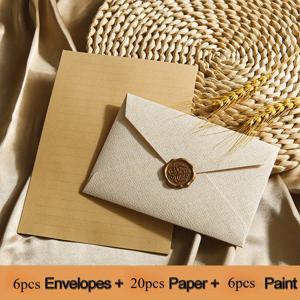 TEMU 32개 세트 - 고급스러운 빈티지 패턴 봉투 및 봉인 키트 - 린넨 봉투, 편지지, 인조 왁스 비즈 포함 | 웨딩 초대장 / 인사 카드 / 비즈니스 선물