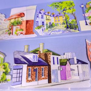 TEMU 햇살이 가득한 스트리트 장면 다이어리용 오리지널 장식용 와시 테이프