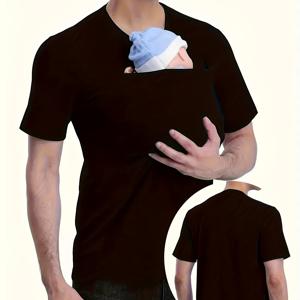 TEMU 캥거루 포켓이 있는 패셔너블한 남성용 캐주얼 티셔츠, 통기성 폴리에스터 섬유, 크루넥, 반팔, 여름 캐주얼웨어