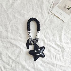 TEMU 즐거운 얼굴 블랙 스타 휴대폰 랜야드, 랜야드, 물병 랜야드, 배낭 장식, 휴대용 핸드헬드 손목 스트랩 우븐 숏코드, 대부분의 휴대폰 케이스와 호환, 가방 고리나 열쇠고리로도 사용 가능, 물병 및 카메라 랜야드