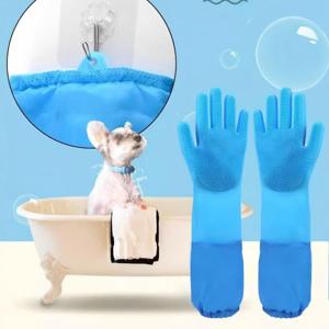 TEMU 펫 목욕 장갑 (확장형), 강아지 및 고양이 목욕에 필수적인 도구, 테디 및 골든 리트리버와 같은 품종에 이상적, 실리콘 브러쉬가 특징입니다.