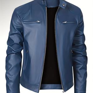 TEMU 남성 캐주얼 재킷 - 네이비 블루, 지퍼업 포켓, 폴리에스터 안감, 레귤러 핏, 야구 칼라, 신축성 없는 원단, 캐주얼 복장에 적합, 캐주얼 아우터 | 지퍼업 재킷 | 내구성 좋은 아우터