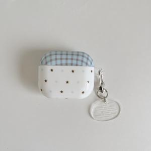 TEMU 스몰 체크무늬 패치워크와 많은 작은 별들, 화이트, 투명, 남녀공용, 풀커버 이어폰 케이스 + 투명 레터링 라운드 참. 세트당 2개. for 4세대/3세대/Pro/for Pro 2세대/2세대/1세대/Pro 3세대용