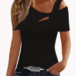 TEMU 단품 여성용 솔리드 컬러 반팔 비대칭 오프숄더 디자인