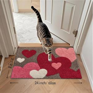 TEMU 1개 레드 핑크 화이트 하트 카펫 - 욕실, 주방, 현관용 러그, 부드럽고 미끄럼 방지 저파일 기계 세탁 가능 매트, PVC 백킹, 저파일 실내 도어 매트, 침실, 세탁실, 거실 장식용 러그