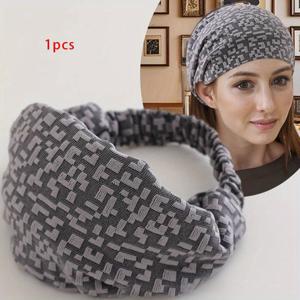 TEMU 우아한 챙이 넓은 격자무늬 헤어밴드 1개, 외출용 여성용 신축성 있는 조커 심플한 넓은 신축성 헤어밴드, 헤어 액세서리, 휴일 선물
