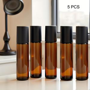 TEMU 에센셜 오일 롤러 병 5개 세트, 10ml 재충전 가능한 호박색 유리 롤러 병 (스테인리스 스틸 볼 및 캡 포함), 여행용, 향수, 립글로스, 아이크림, 에센셜 오일에 적합, 할로윈 및 크리스마스 선물로 최고
