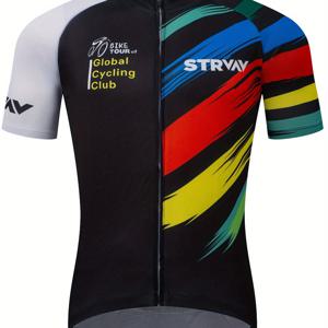 TEMU 스트라바 신형 트라이애슬론 남성 로드 바이크 저지, 여름용 반팔 사이클링 셔츠, 수분 흡수, 휴대용, 삼중 백포켓 디자인, 사이클링, 러닝, 낚시 및 기타 아웃도어 스포츠에 적합