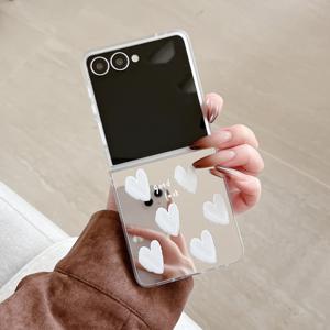 TEMU 핸드페인팅 하트형 거울 사랑의 하트 팔봉 휴대폰 케이스, 삼성 갤럭시 Z 플립 3 4 5 6 7 호환