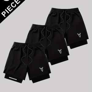 TEMU 3피스 남성용 통기성 좋은 신축성 있는 액티브 조거 반바지 (포켓 및 탄성 드로스트링 허리 밴드 포함), 간편한 단색 패션 스포츠 피트니스 반바지, 부드럽고 편안한 피부 친화적인 통기성 원단