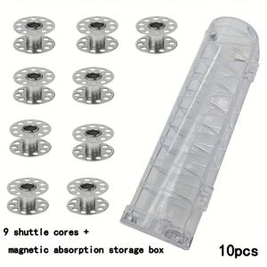 TEMU 범용 마그네틱 보빈 케이스 세트, 1/10 재봉틀 보빈 케이스, 9개의 가정용 내구성 금속 보빈 포함, 쉬운 실 보관을 위한 투명한 컴팩트 디자인, 잠금 스티치 재봉틀, 이중 바늘 재봉틀 및 구형 재봉틀과 호환