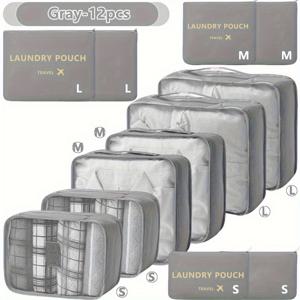 TEMU 7개/12개 여행용 캐리어 정리 큐브 세트, 신발/화장품/세탁물 가방 포함 여행 필수품 정리 도구