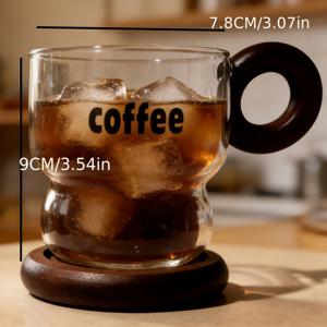 TEMU 1개 나무 손잡이 머그컵 세트, 사무실용 유리 음료컵, 고품질 홈 커피 주스 차가운 음료용 컵