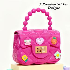 TEMU 여성용 미니 핸드백, 미니 젤리 백, 잠금 장치가 있는 슬링 백, 조절 가능한 체인 스트랩, PVC 손잡이, 열쇠, 동전, 립스틱 보관용 미니 지갑, 크리스마스, 새해, 생일, 여행, 휴가, 쇼핑 선물, 멀티 컬러, 랜덤 스티커 5개 포함