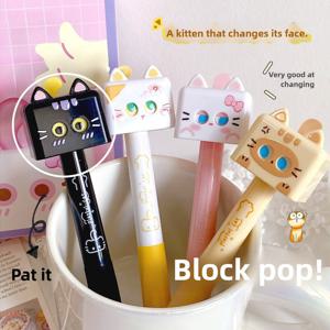 TEMU 귀여운 고양이와 강아지 디자인으로 스트레스 해소에 적합한 사각 얼굴 변신 펜 4개입 (박스당). 이 창의적이고 재미있는 푸시 버튼 블랙 펜은 빠르고 부드러운 필기를 위해 완벽하며, 0.5mm 팁을 갖추고 있습니다.