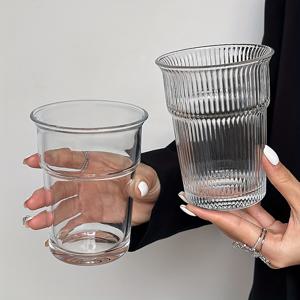 TEMU 440ml/15.48oz 리버스 투명 유리컵, 아이스 아메리카노 라떼 커피컵, 대용량 골지 음료컵, 커피, 음료, 주스, 차, 칵테일, 맥주 등에 적합, 파티, 레스토랑, 카페, 바, 사무실, 파티 선물용으로 적합