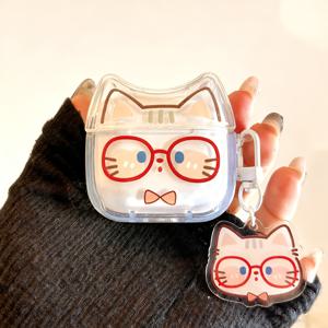 TEMU 귀여운 안경 고양이 디자인, Airpods 1/2/3 호환, Airpods Pro, Airpods Pro2/Airpods Pro3 호환, Airpods4 보호 케이스 및 참 포함