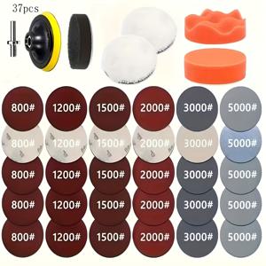 TEMU 37/69피스 3인치 자동차 폴리싱 및 왁싱 키트 (M10 드릴 어댑터 및 샌딩 스펀지 포함) - 1200~15000 그릿 단계별 사용, 차체 수리, 헤드라이트 복원, 페인트 터치업에 적합 - 모든 드릴 호환
