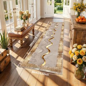 TEMU 골든 벨벳 1개, 금박 대리석 패턴 러너 러그, 라이트 럭셔리 고급 홈 데코 매트, 세탁기 사용 가능한 주방 발코니 현관 카펫, 부드럽고 편안한 침실용 침대 옆 러너