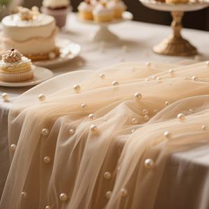 TEMU 화이트/샴페인 비즈 툴 원단 | 테이블 러너, 배경, 홈 데코, 룸 데코, 생일 파티 장식, 데이 장식에 적합한 로맨틱한 분위기 연출