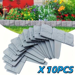 TEMU 10개입 고강도 플라스틱 정원 울타리 패널 세트 | 회색 인터로킹 잔디밭 및 채소 정원 울타리 (피어용), 간편한 조립, 화단 사생활 보호 스크린, 내구성 좋은 실외 파티션 울타리 (도구 불필요)