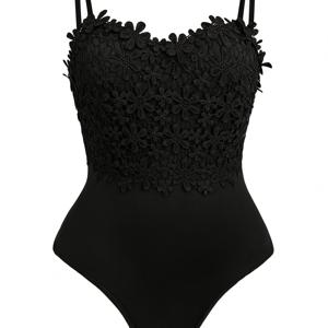 TEMU 여성 Y2K 스타일 플로럴 자수 코르셋 탑 - 앞면 & 중간 등 레이스업 바디수트, 조절 가능한 스트랩, 사계절 착용을 위한 레이스업 디자인, 레이스업 바디수트, 올시즌 의류, 우아한 레이스 디테일, 정교한 자수