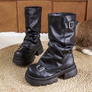 TEMU 여성 트렌디 겨울 및 미드 카프 부츠, 두꺼운 밑창, 편안한 디자인, 퍼프 부츠, 바닥 길이 스커트, 원피스 하이힐, 스트리트웨어, 여성 신발