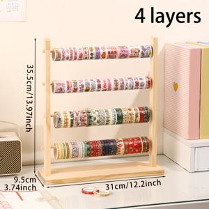 TEMU 1개 대용량 튼튼한 나무 4단 데스크탑 와시 테이프 보관 랙, 공간 절약형 수직 보관 (사무실 보관, 공예, 주얼리 제작 용품, 스크랩북용) - 호환되는 테이프 롤, 분리 가능한 다층 주얼리 디스플레이 스탠드 (공예 용품)