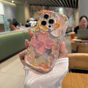 TEMU 휴대폰 케이스 - 아이폰 시리즈 11, 12, 13, 14, 15, 16 Pro Max, 16 Plus 호환, 컬러풀한 빈티지 스타일의 부드러운 물결 모양의 엽서 스타일의 오일 페인팅 프린트 케이스