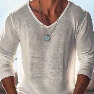 TEMU 캐주얼 긴팔 V넥 티셔츠, 봄/가을 야외 남성 의류