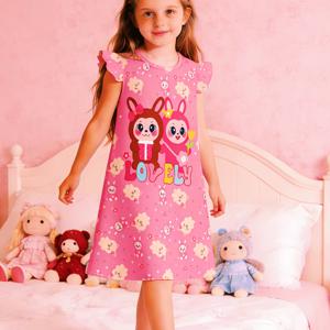 TEMU 화재 방지 기능이 있는 여아용 여름 잠옷입니다. 꿈결 같은 하트와 토끼 패턴의 귀여운 만화 디자인으로, 편안하고 사랑스러운 공주 드레스입니다. 신축성 있는 원단으로 제작되어 포근한 착용감을 제공합니다. 아이들에게 완벽합니다.