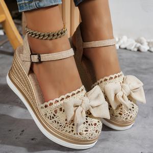 TEMU 우아한 레이스 편안한 웨지 샌들 여성용