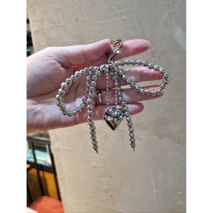 TEMU 진주 비즈 리본 키링 4종 실버 하트 가방 꾸미기 핸드폰 열쇠고리