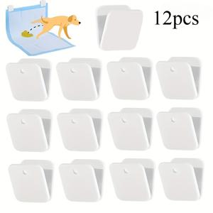 TEMU 12개 자가 접착 강아지 배변패드 홀더 - 정사각형 벽걸이 훈련 클립, 소형~중형견 적합, 내구성 플라스틱 실내 애완용품, 패드 고정 및 쉬운 설치, 강아지 배변용품, 위생 필수품, 기능성 펫 제품, 간편 설치 클립