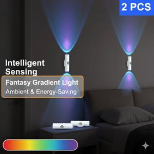 TEMU 1, 2개입 RGB 스마트 센서 벽 조명: 더블 헤드 고양이 눈 라이트 효과, 배선 불필요 자석 설치 | 멀티 컬러 디밍 & Type-C 충전 | 침실 침대 옆, 분위기 장식 및 야간 조명에 적합