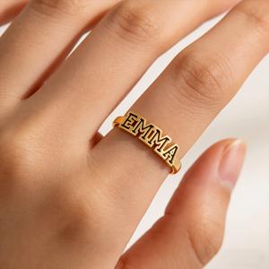 TEMU 1개 맞춤 스테인리스 스틸 이름 반지, 여성 패션 우아한 DIY 맞춤 속이 빈 레터링, 간편하고 인기 있는 변색 방지 오픈 조절 가능 반지; 발렌타인데이 손가락 장식; 엄마를 위한 어버이날 이름 반지, 생일 선물