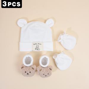 TEMU 3개 0-12개월 아기 곰 귀 부드러운 모자 + 플러시 곰 양말 + 장갑 3개 신생아 실내 에어컨 방 의상 세트 유아 아기 비니 크롤링 장갑 신생아 귀여운 세트, 데일리 레저 야외 사용 사진 의상에 적합