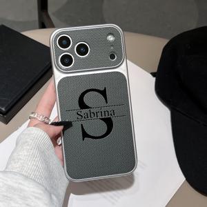 TEMU 아이폰 17 프로 맥스 17에어 호환 맞춤형 이니셜 DIY 대문자 럭셔리 축구 텍스처 합성가죽 폰케이스, 맞춤형 이름 레이저 각인 보호 백커버 올인원 케이스 생일 선물