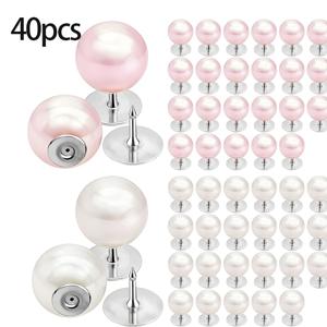 TEMU 40개 핑크 & 화이트 진주 단추 세트, 핑크 의류 클립용으로 아름답게 디자인, 바느질 불필요, 스타일리시한 장식, 셔츠, 공예 및 스커트에 적합