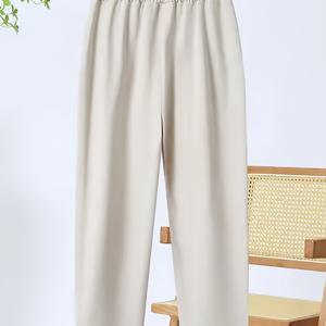 TEMU 봄 여름 신상 패셔너블 서양식 감색 단색 엄마와 딸 커플룩 수트 아우터웨어 여성용 활용도 높은 스트레이트핏 캐주얼 크롭 팬츠