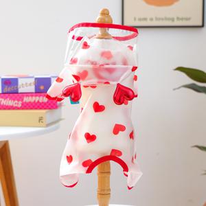 TEMU 강아지 비옷, 발렌타인데이 하트 후드형 네발 빗撑치마, 비오는 날 야외용 강아지 고양이 우비, 사계절용, 소형견, 강아지, 고양이용