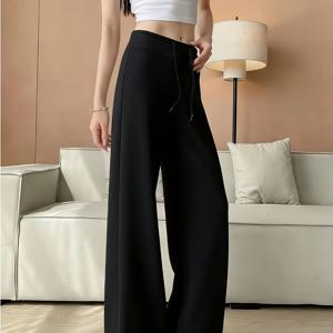 TEMU 여성용 웨스턴 스타일 하이웨이스트 드로스트링 와이드 레그 팬츠, 루즈핏 캐주얼 드레이프 느낌의 바지